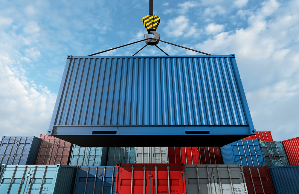 crane hook with cargo blue container Nakil Turk