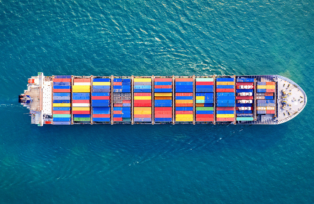 aerial view container cargo ship sea Nakil Turk